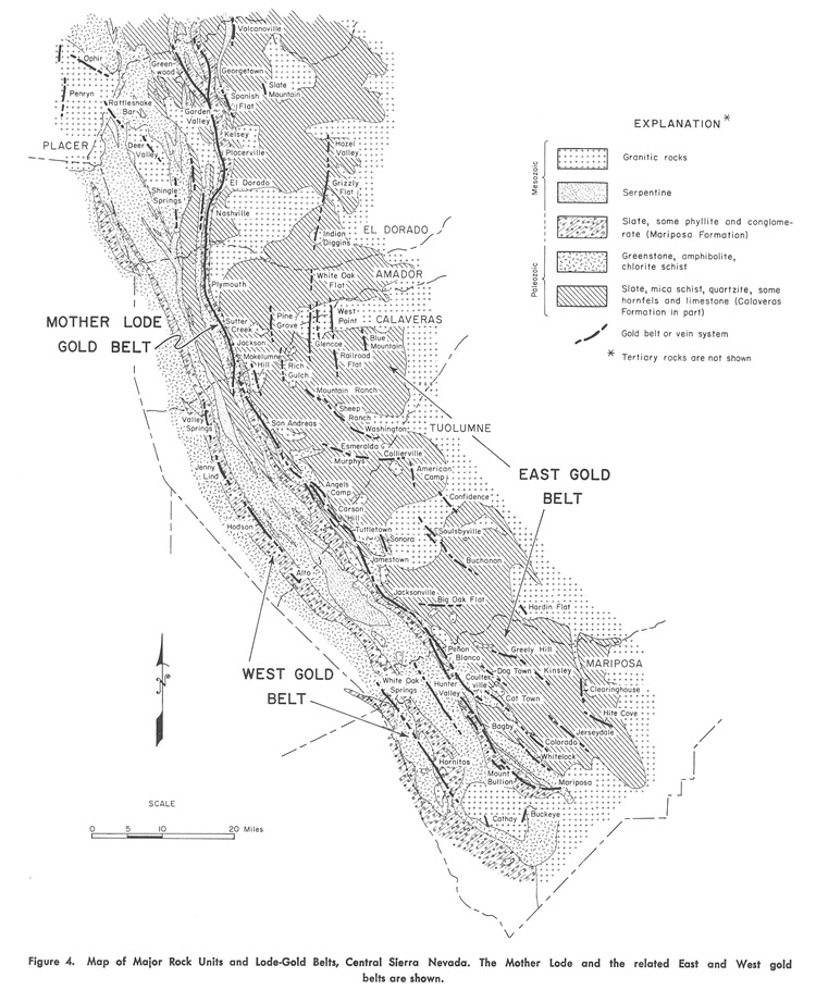 Major rock units and lode-gold belts, Central Sierra Nevada