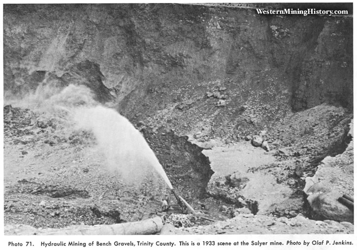 Hydraulic mining of bench gravels, Trinity County