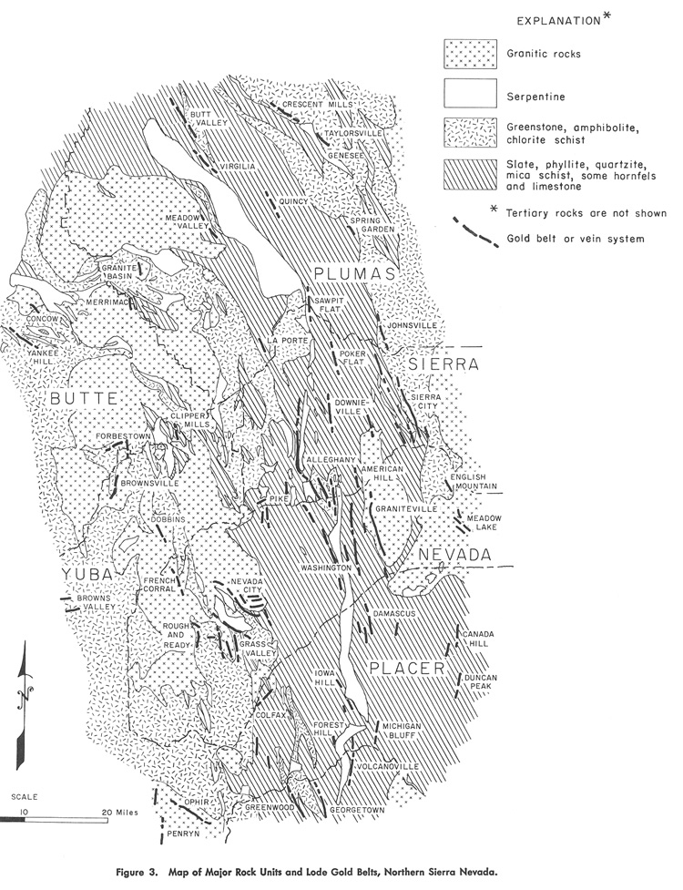 Major rock units and lode gold belts, Northern Sierra Nevada