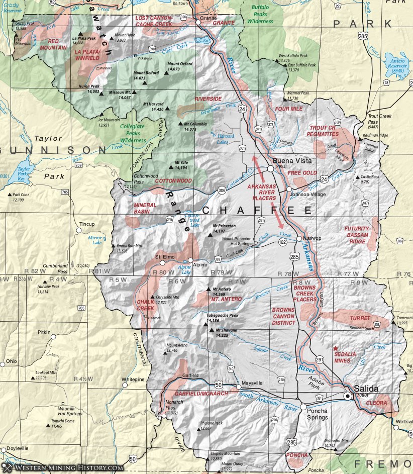 Chaffee County Colorado mining districts