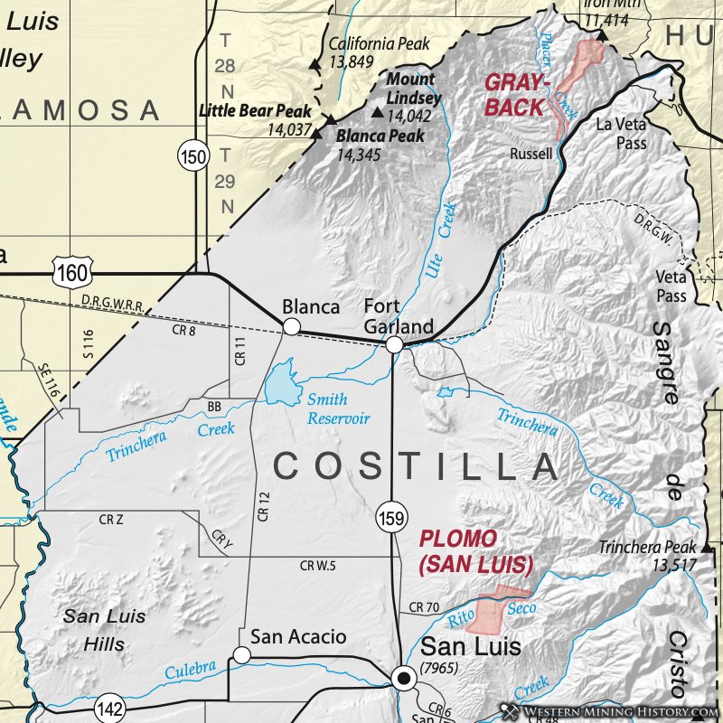 Costilla County Colorado mining districts