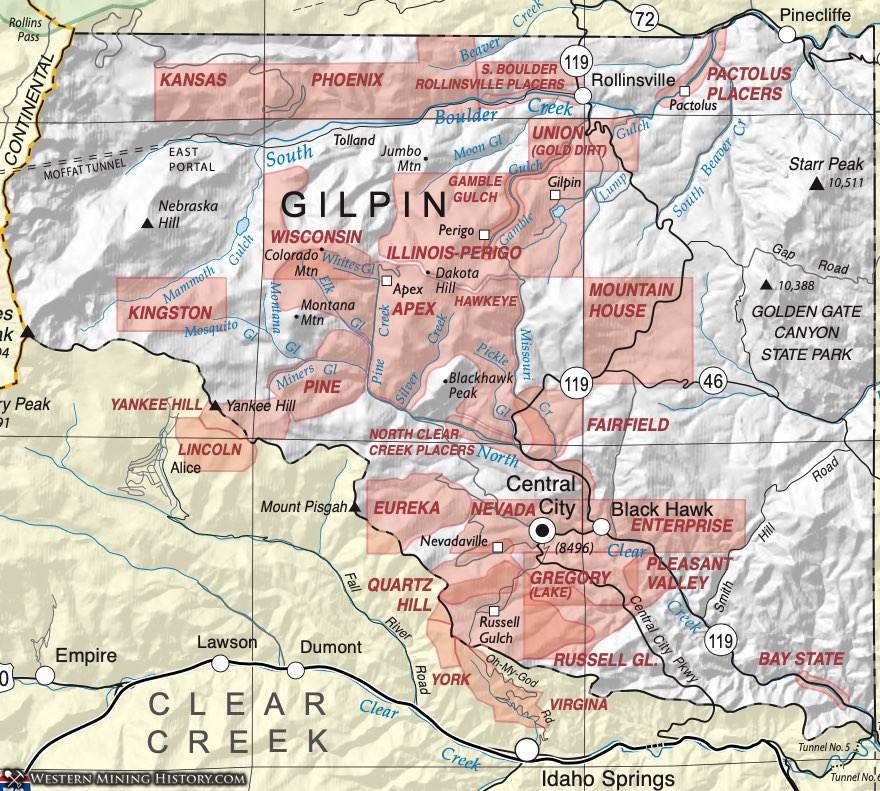 Gilpin County Colorado mining districts