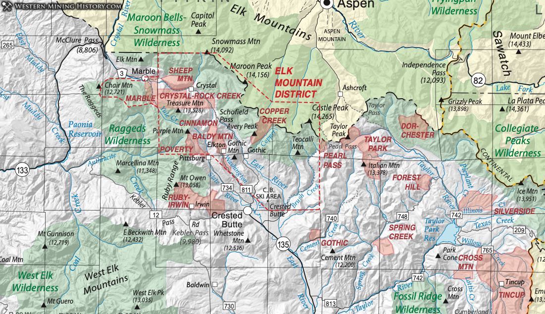 Gunnison County Colorado mining districts