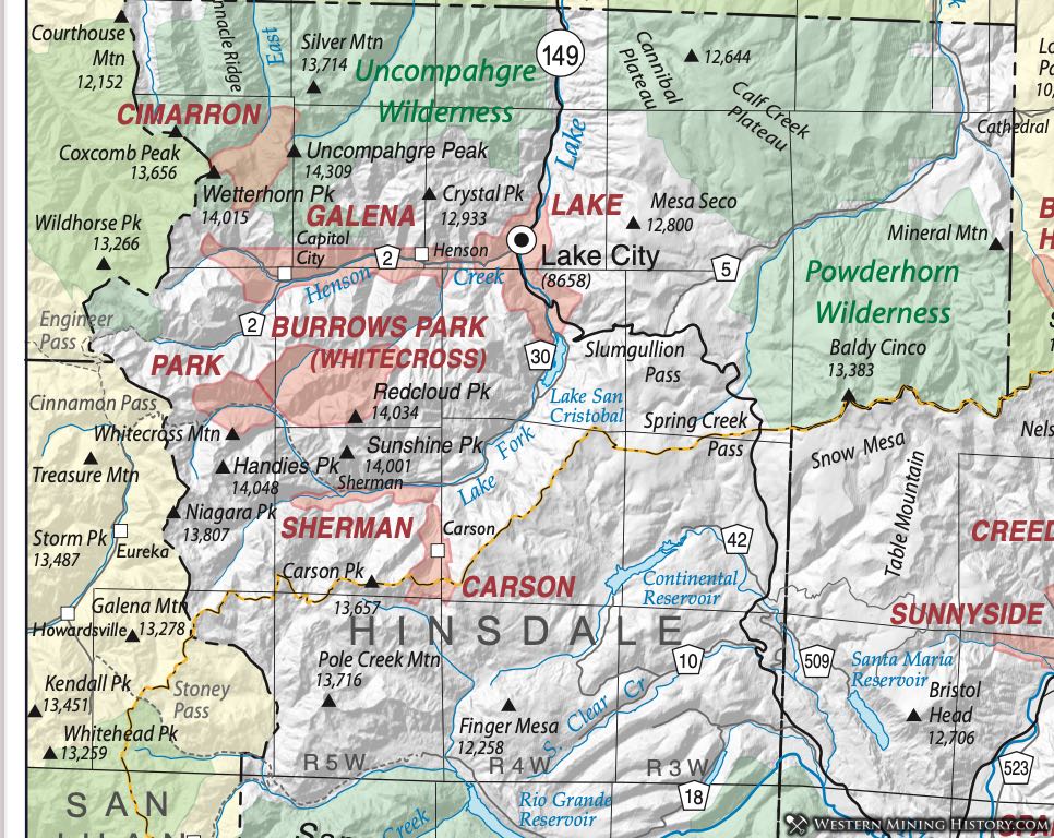 Hinsdale County Colorado mining districts