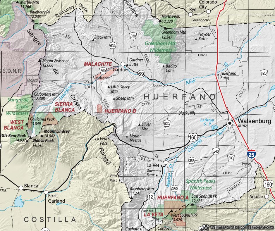Huerfano County Colorado mining districts