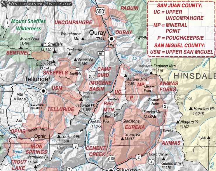 Ouray County Colorado mining districts