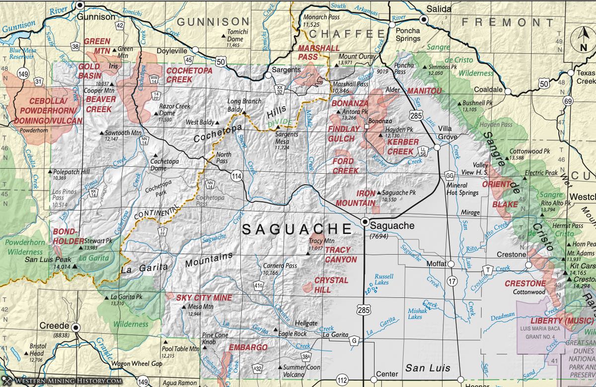 Saguache County Colorado mining districts