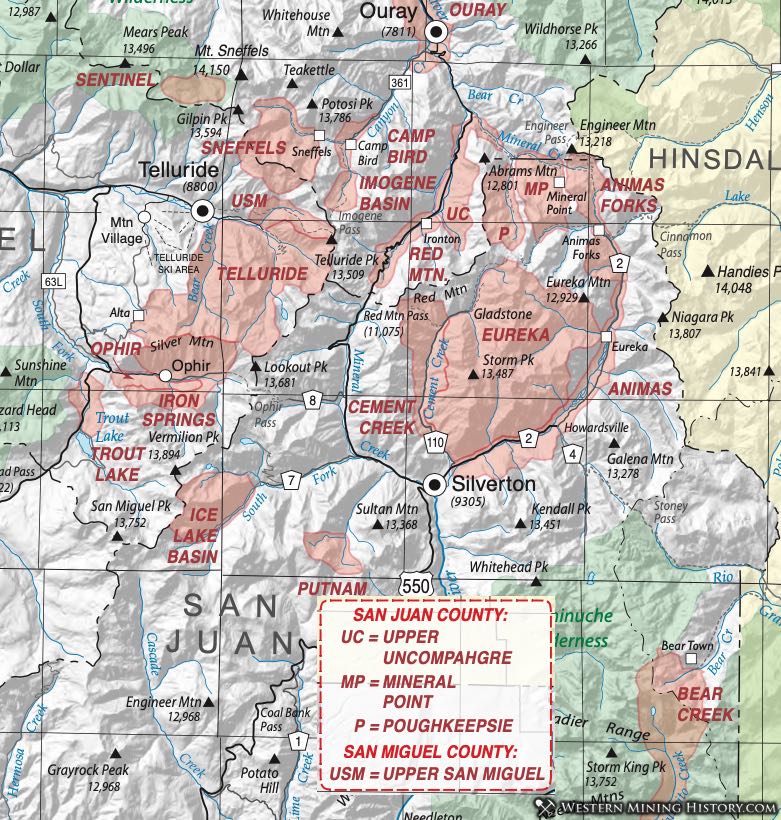 San Juan County Colorado mining districts