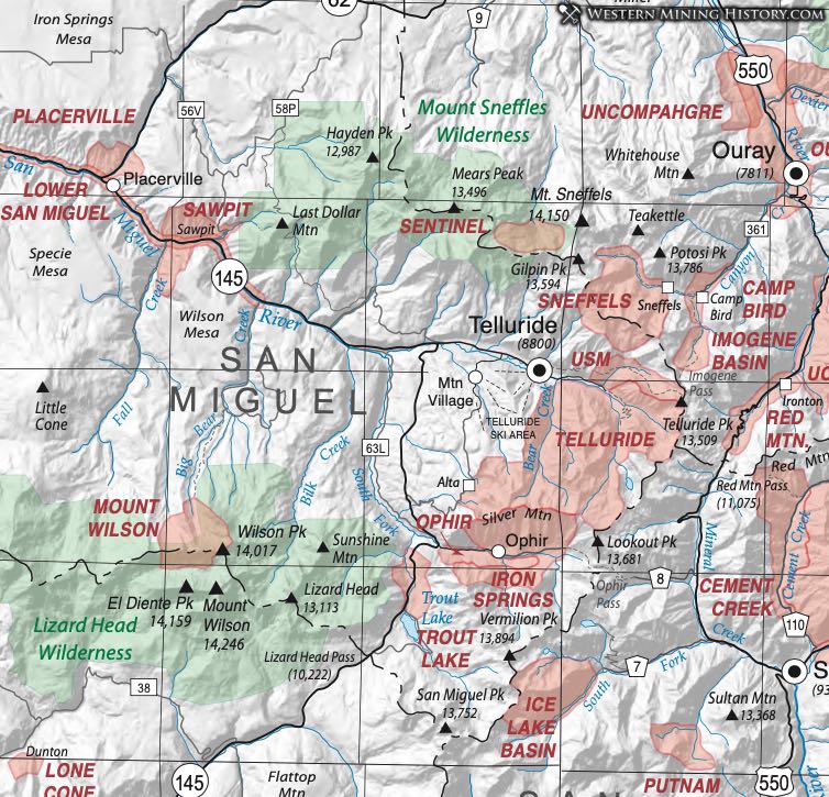 San Miguel County Colorado mining districts