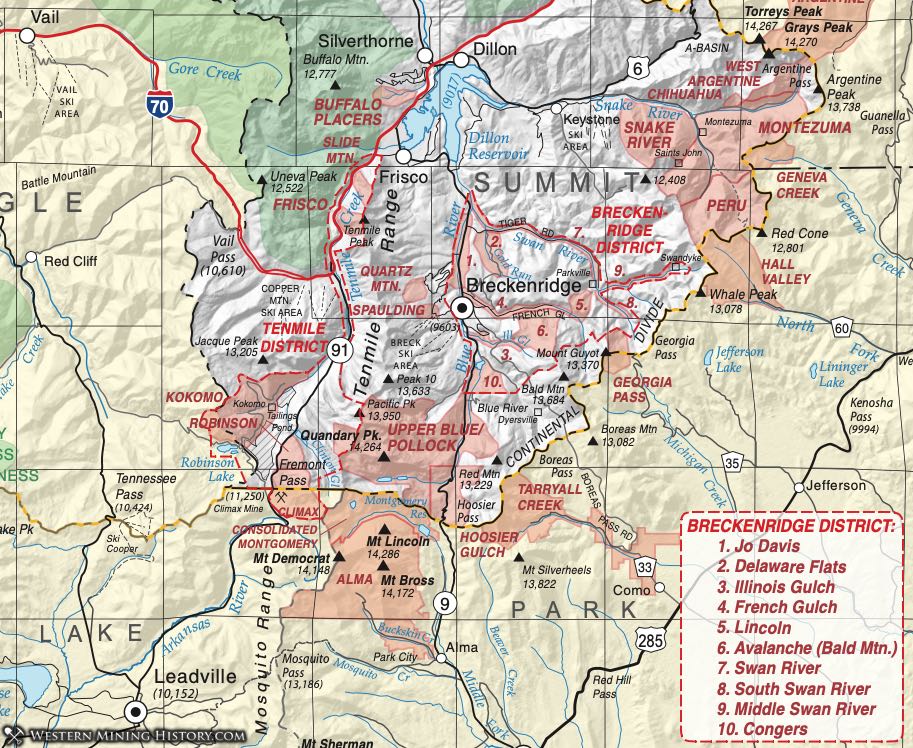 Summit County Colorado mining districts