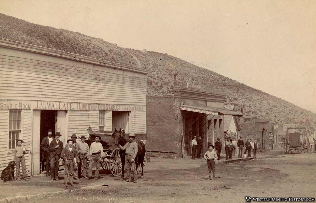 Crowd in front of  J. M. Wallace Livery and Feed Stable - Austin, Nevada
