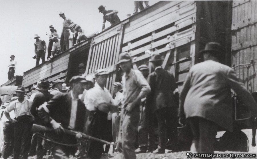 Union members being loaded into cattle cars during the Bisbee deportation of 1917