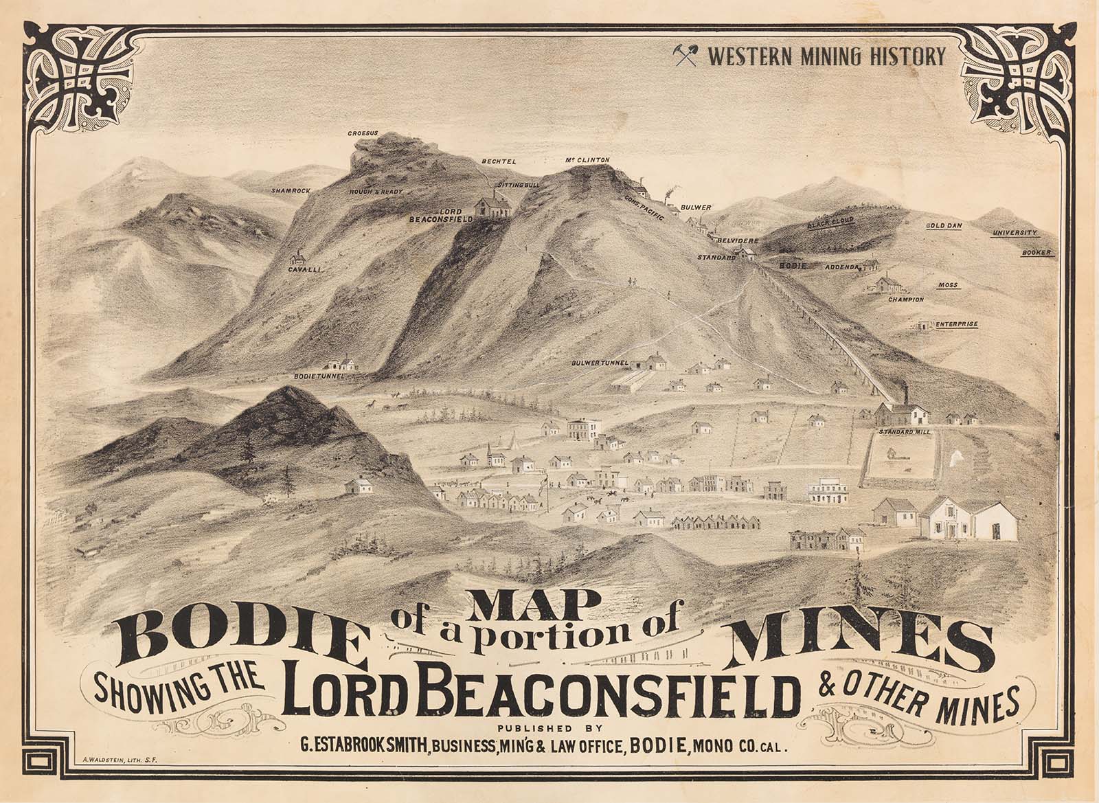 Illustration of Bodie Mines ca. 1877