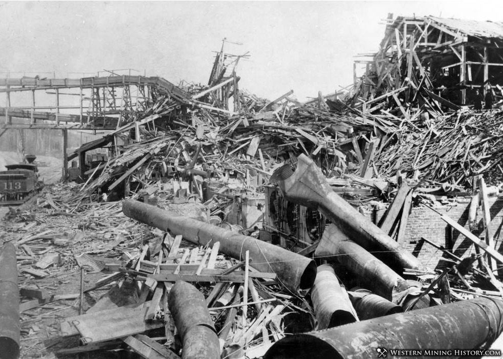 Ruins of the Bunker Hill Mill after dynamite attack 1899