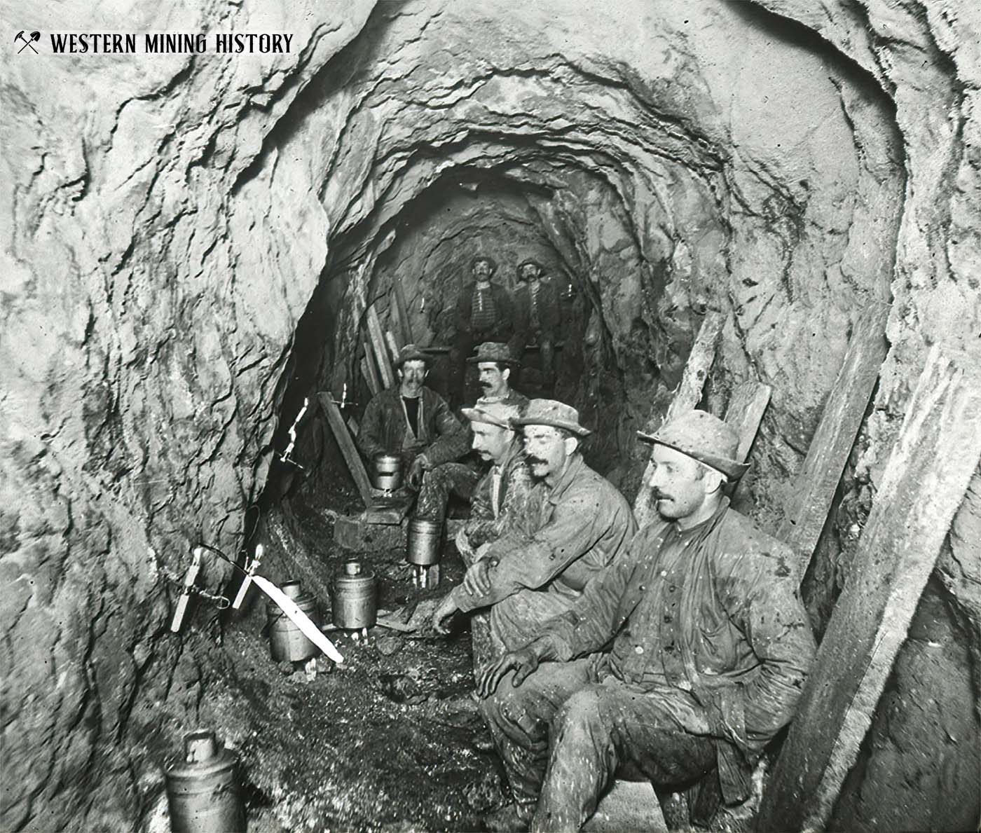 Miners break for lunch in a Butte, Montana mine 1905
