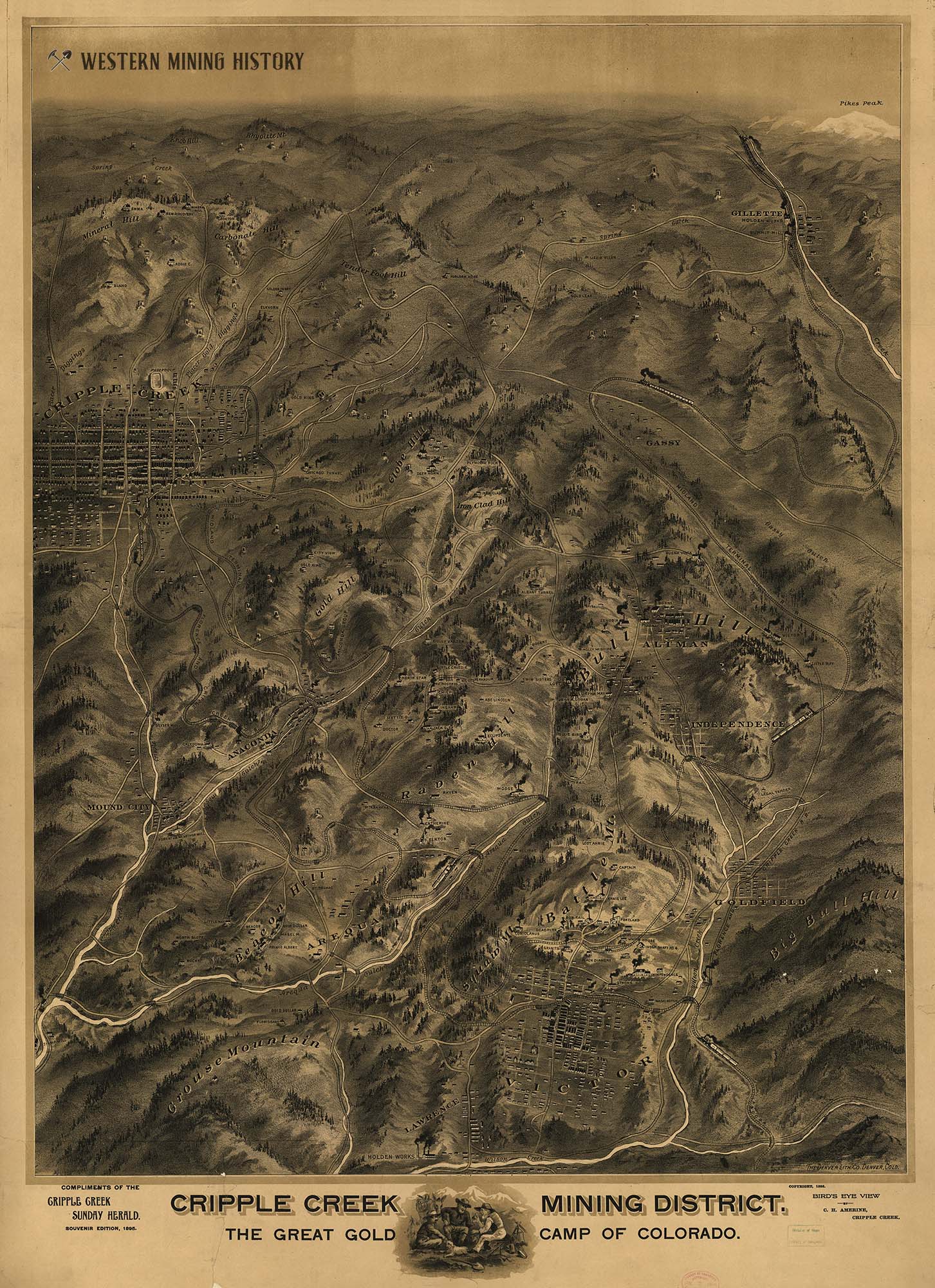 1895 Illustrated Map of the Cripple Creek District