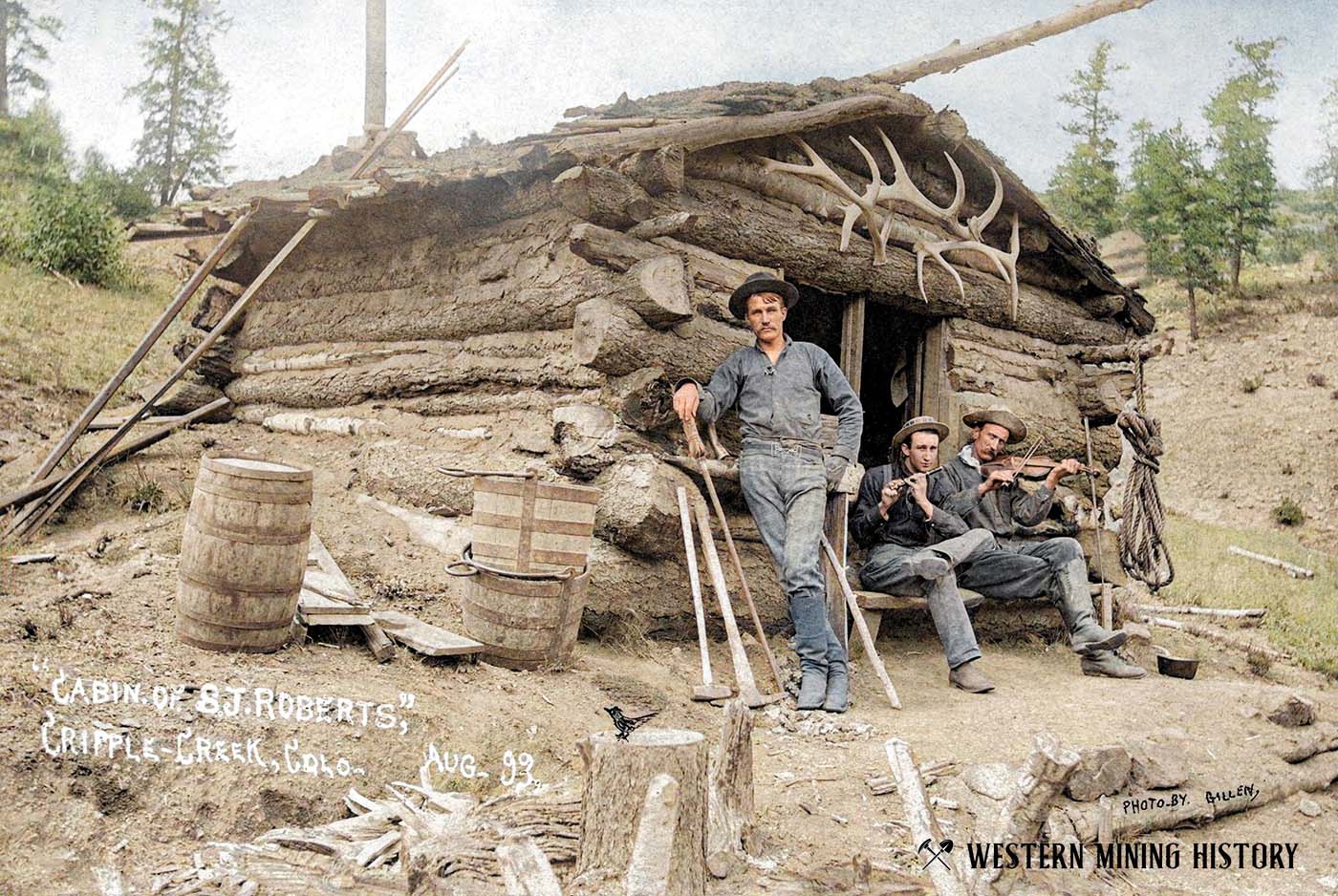 Cabin of S. J. Roberts, Cripple-Creek Colorado 1893 (colorized)