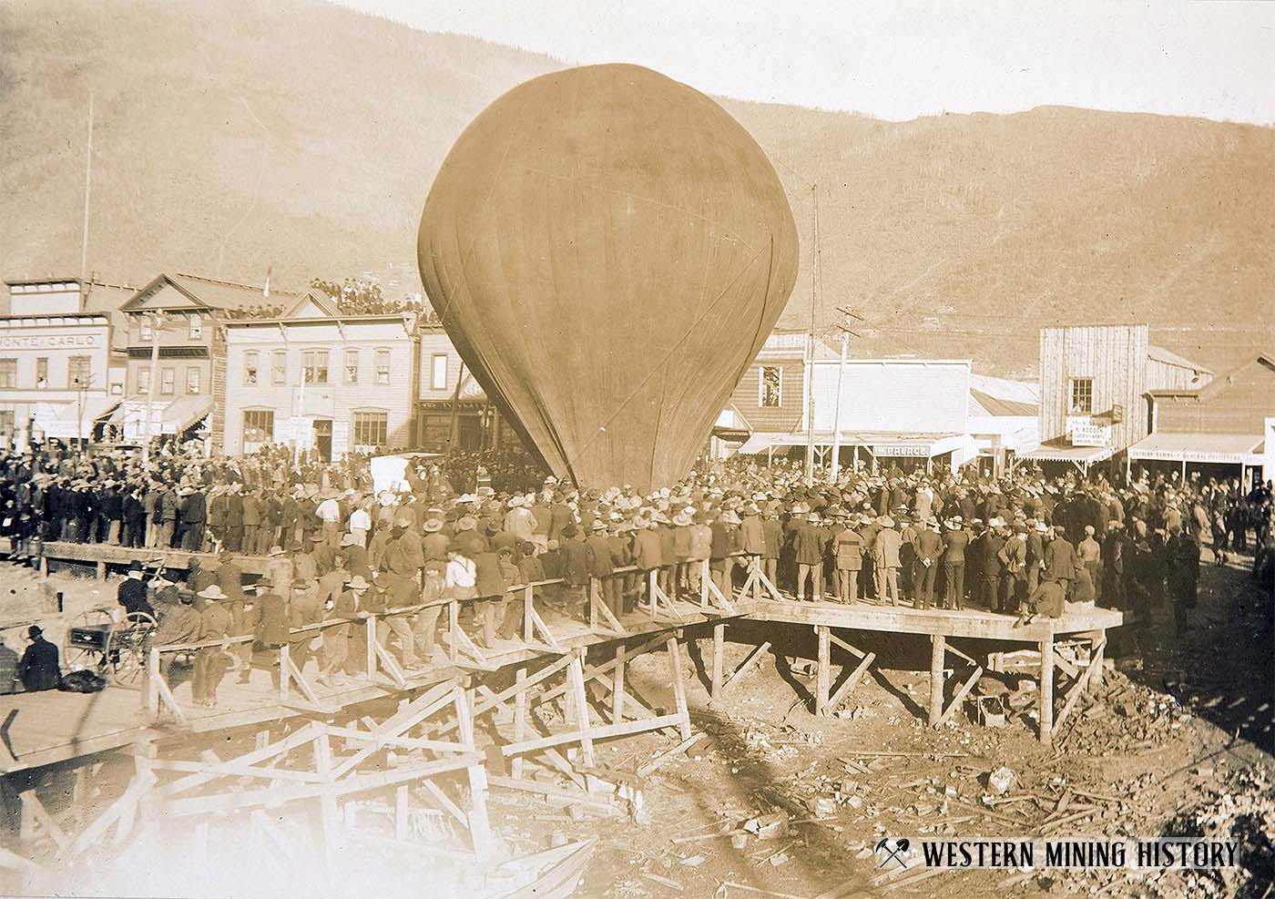 Crowd at Dawson City Gathers For Hot Air Balloon Launch ca. 1899
