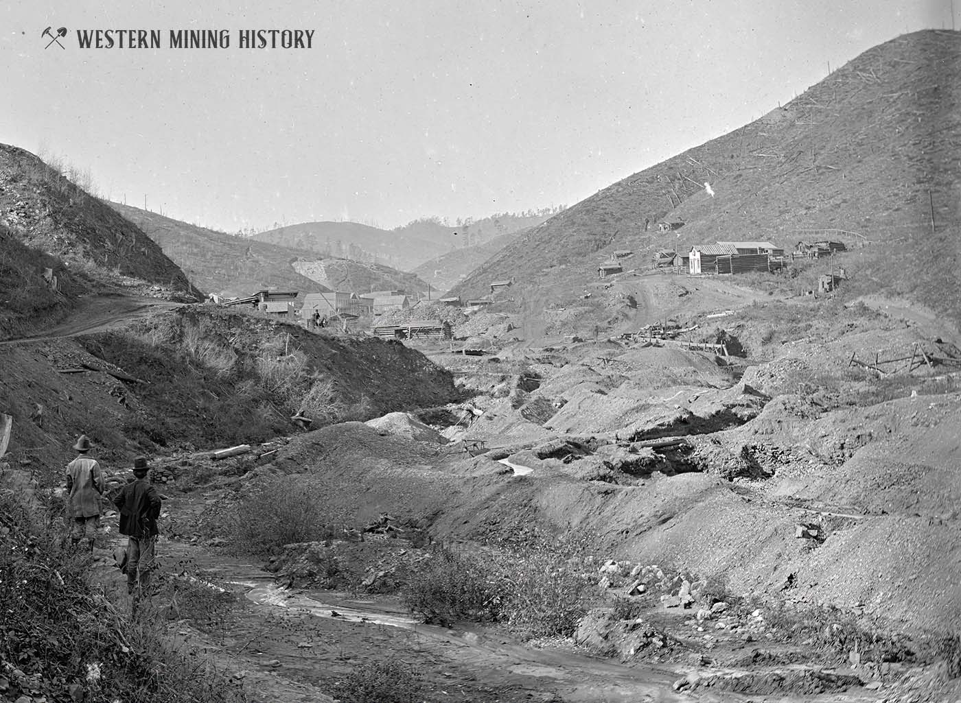 View of Deadwood area placer mines 1877