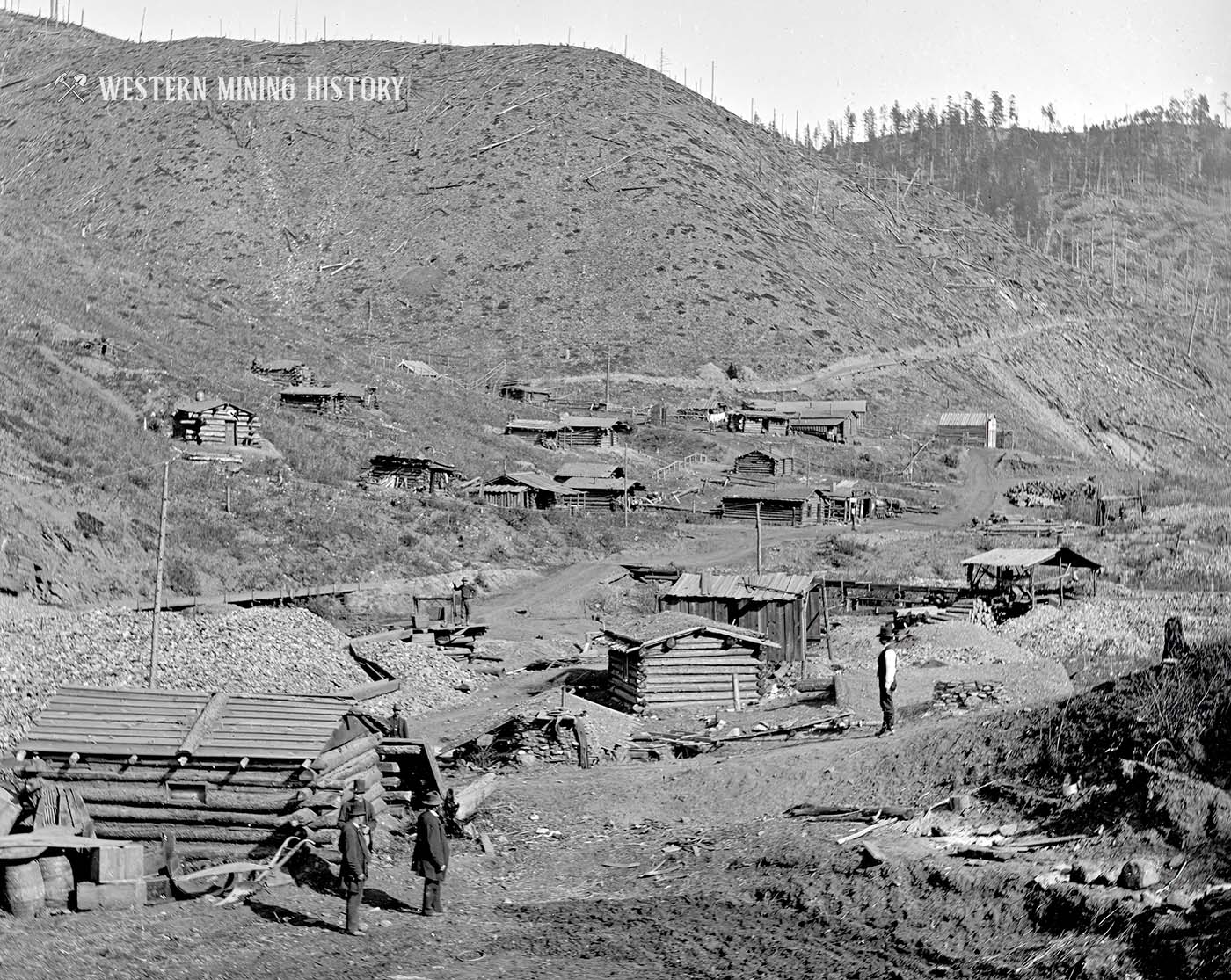 Cabins at one of the first placer mining discovery sites near Deadwood 1877