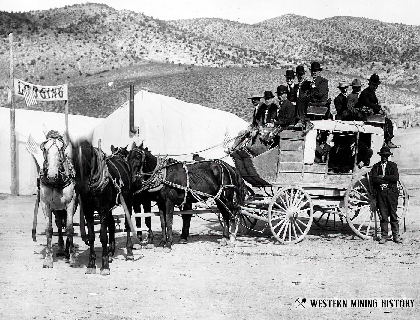 Stagecoach arrives at Ely, Nevada on Railroad Day - September 1906