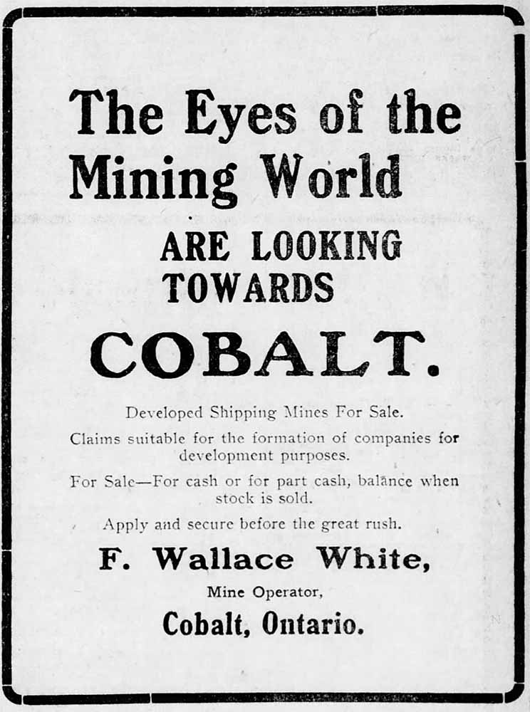 1906 newspaper advertisement for one of Wallace White's schemes