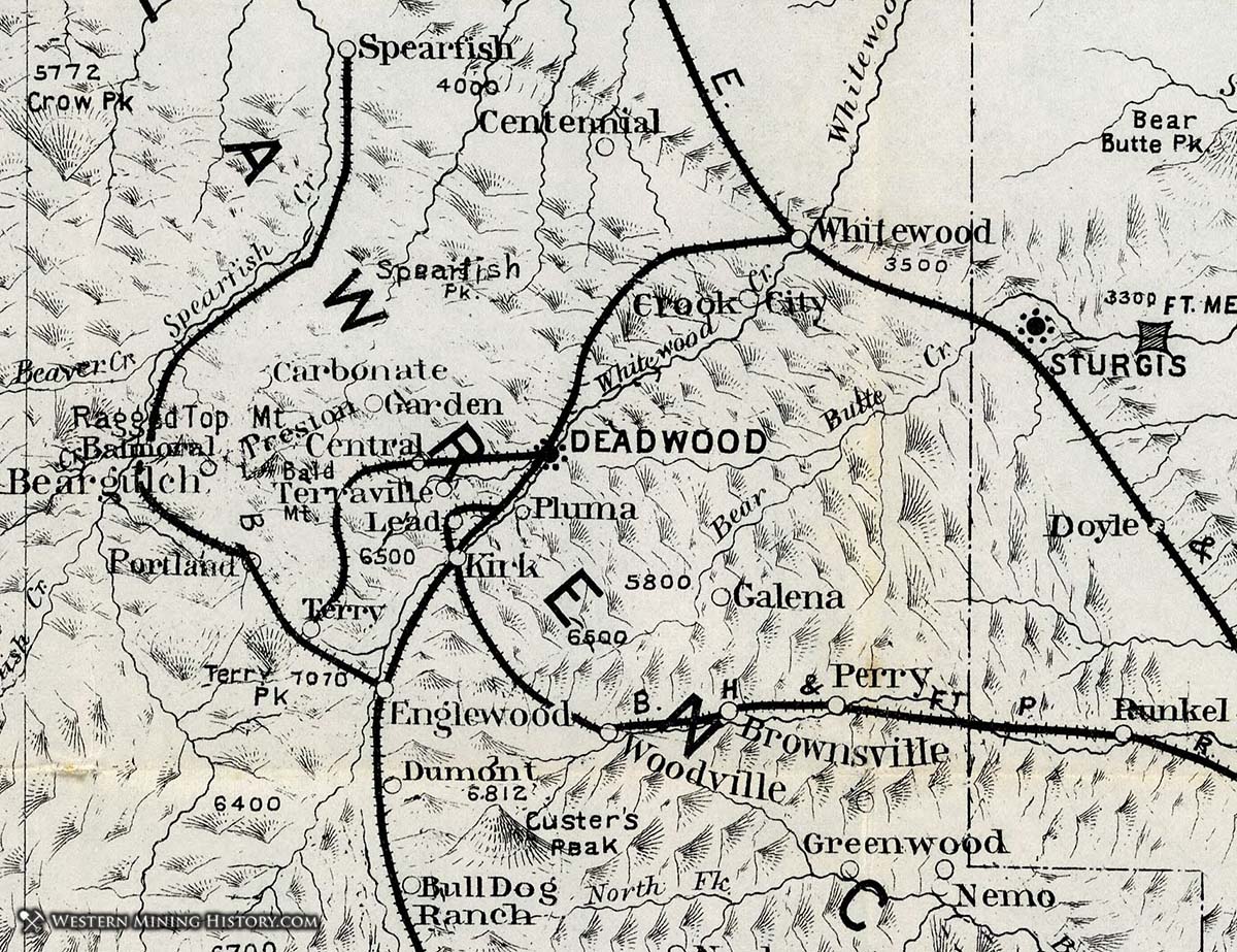 1897 illustrated map shows the location of Galena, South Dakota 