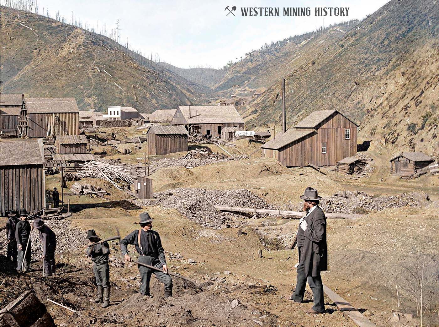 Miners at Gayville, Dakota Territory 1877 (colorized)
