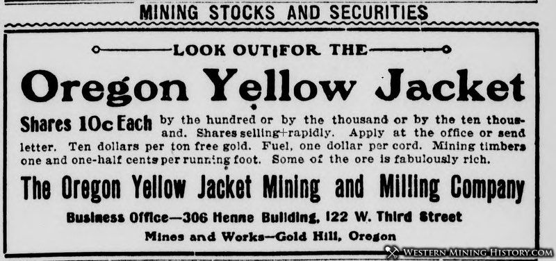 This advertisement for the Oregon Yellow Jacket Mining Company appeared in the Los Angeles Herald in June of 1901