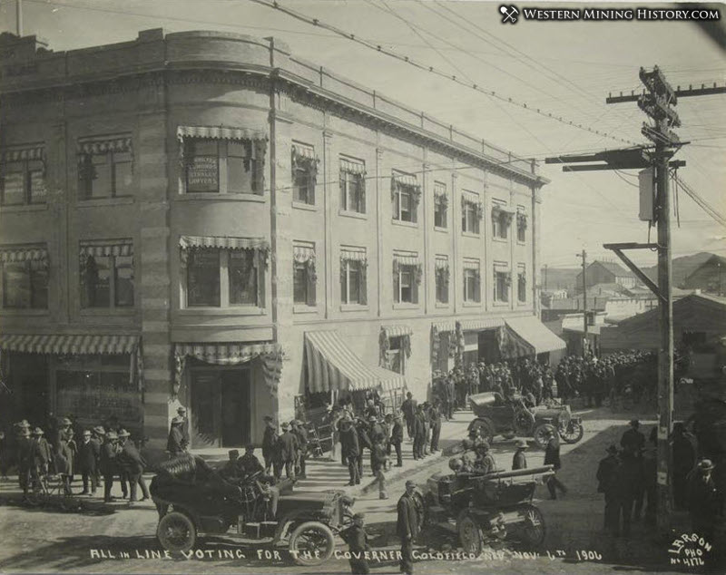 Men standing in line to vote for governor - Goldfield Nevada November 6 1906