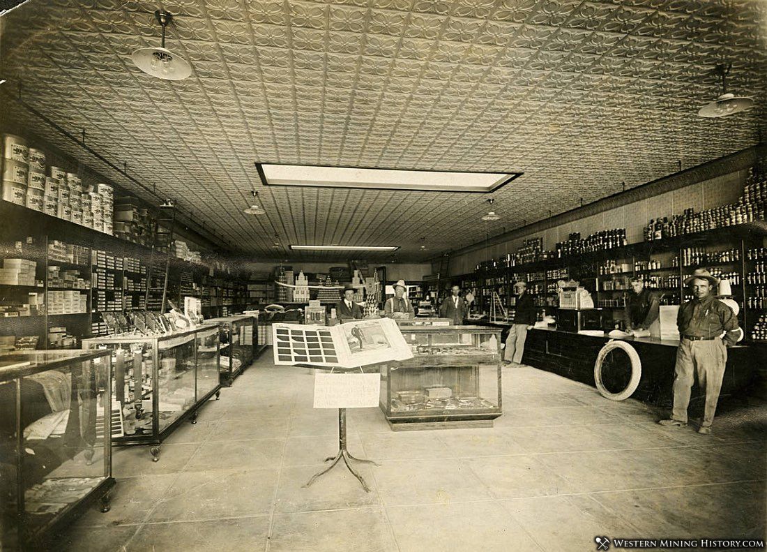 Interior of the Goodsprings general store ca. 1920
