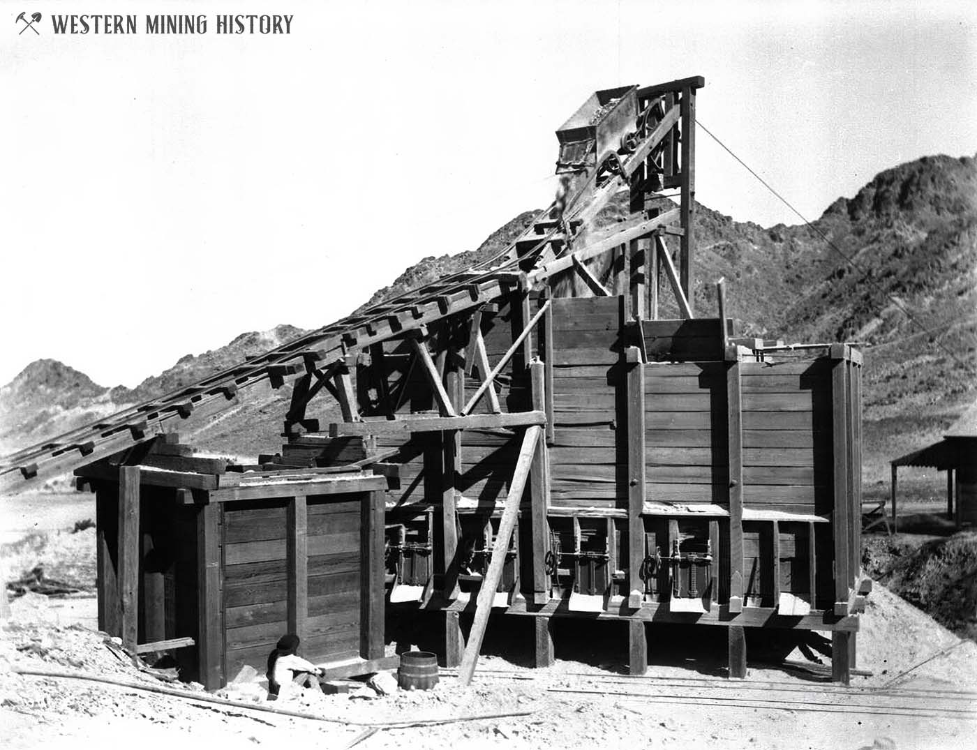 Ore bin at Hedges California ca. 1905