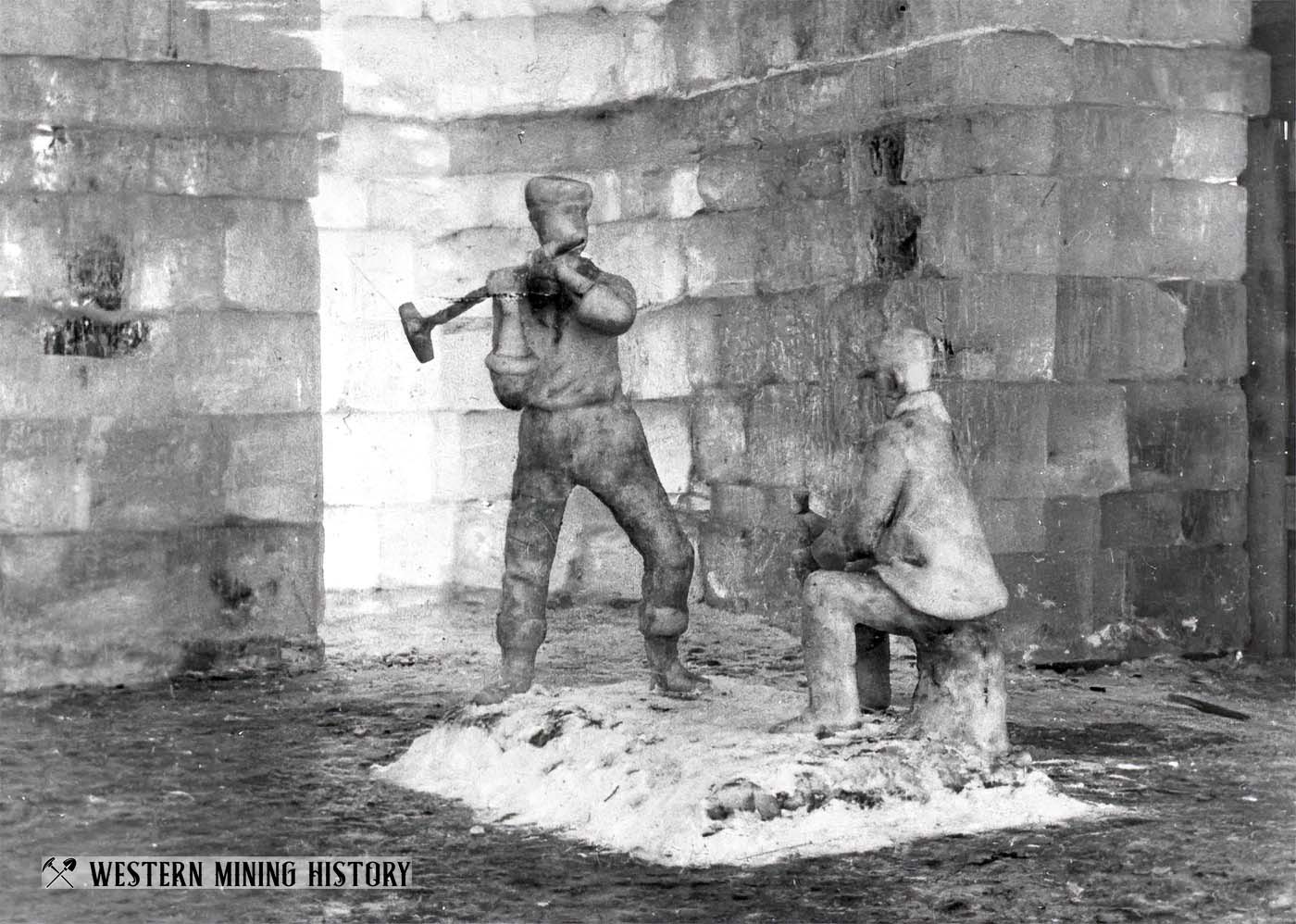 Sculpture of miners at the Leadville Ice Palace