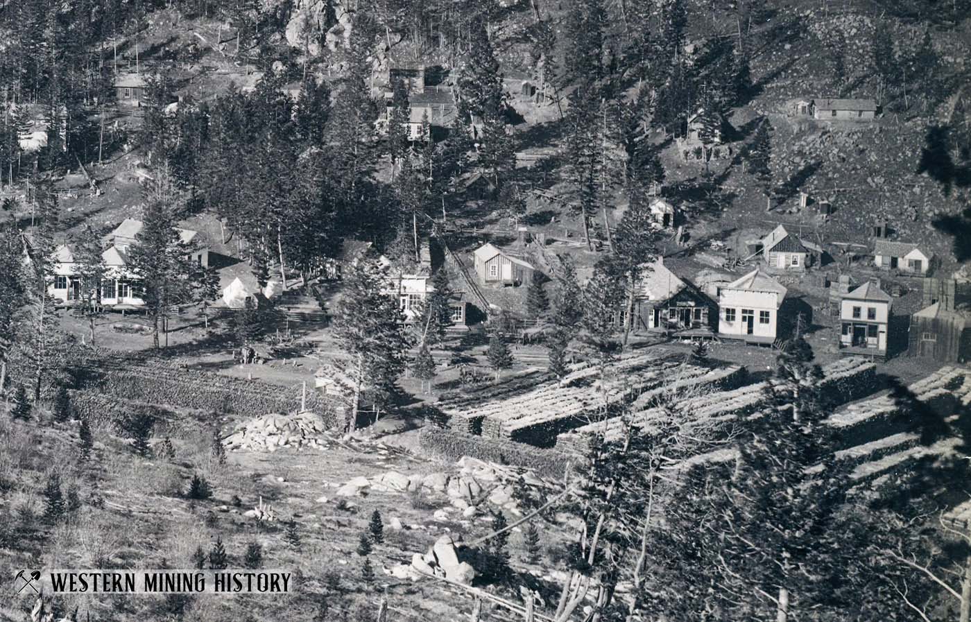 Stacked cordwood at Marysville, Montana ca. 1885
