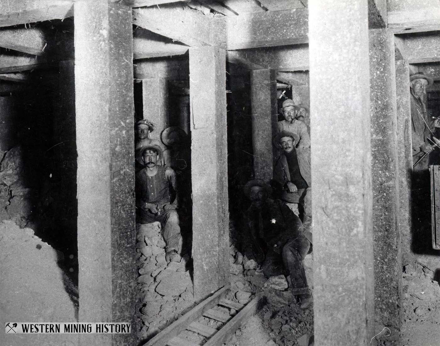 Square set timbering and miners in the Mohawk Mine