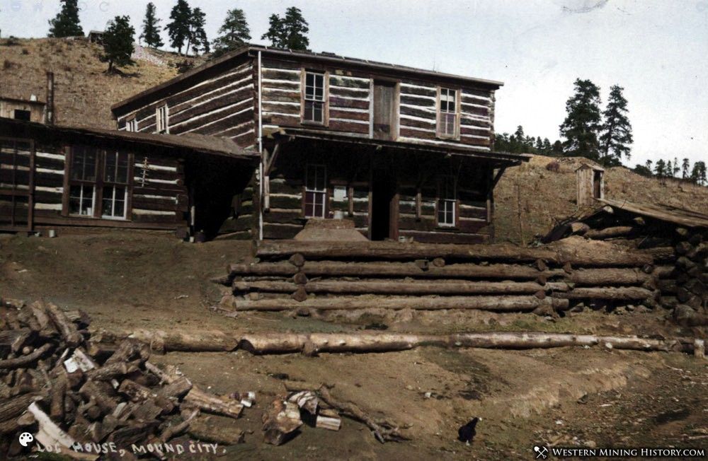 Log House at Mound City, Colorado ca. 1900 - colorized photo