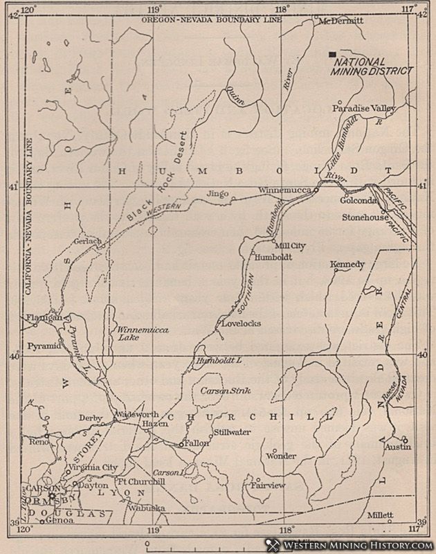 Map showing the location of the National Mining District