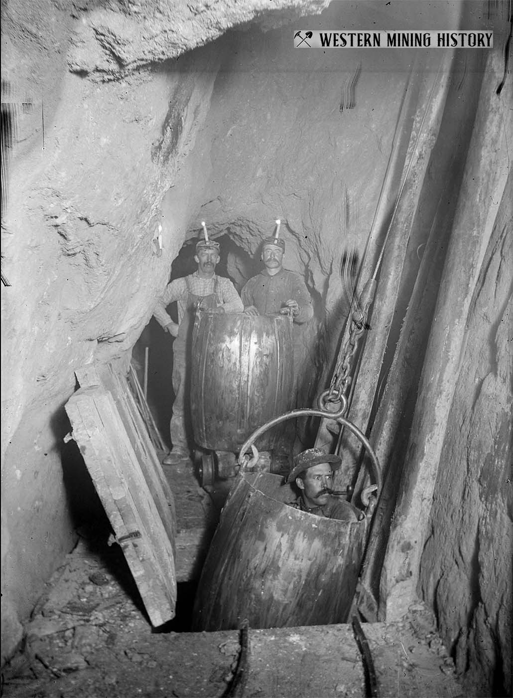 Miners 850 feet deep in the Hubert Mine - Nevadaville, Colorado 1895