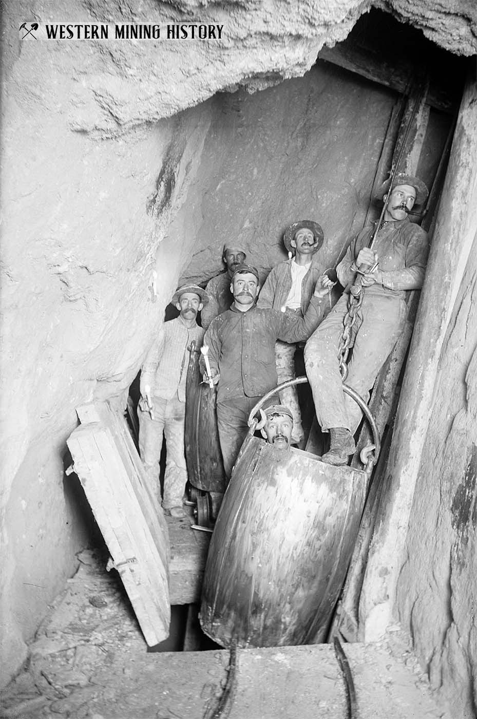 Miners 850 feet deep in the Hubert Mine - Nevadaville, Colorado 1895