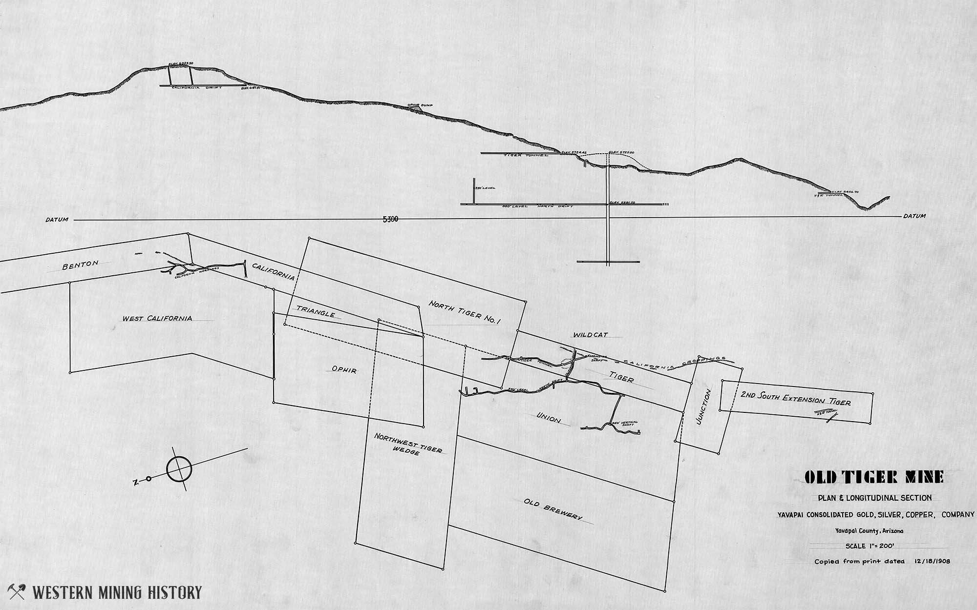 Plan and section of the Old Tiger Mine 1908