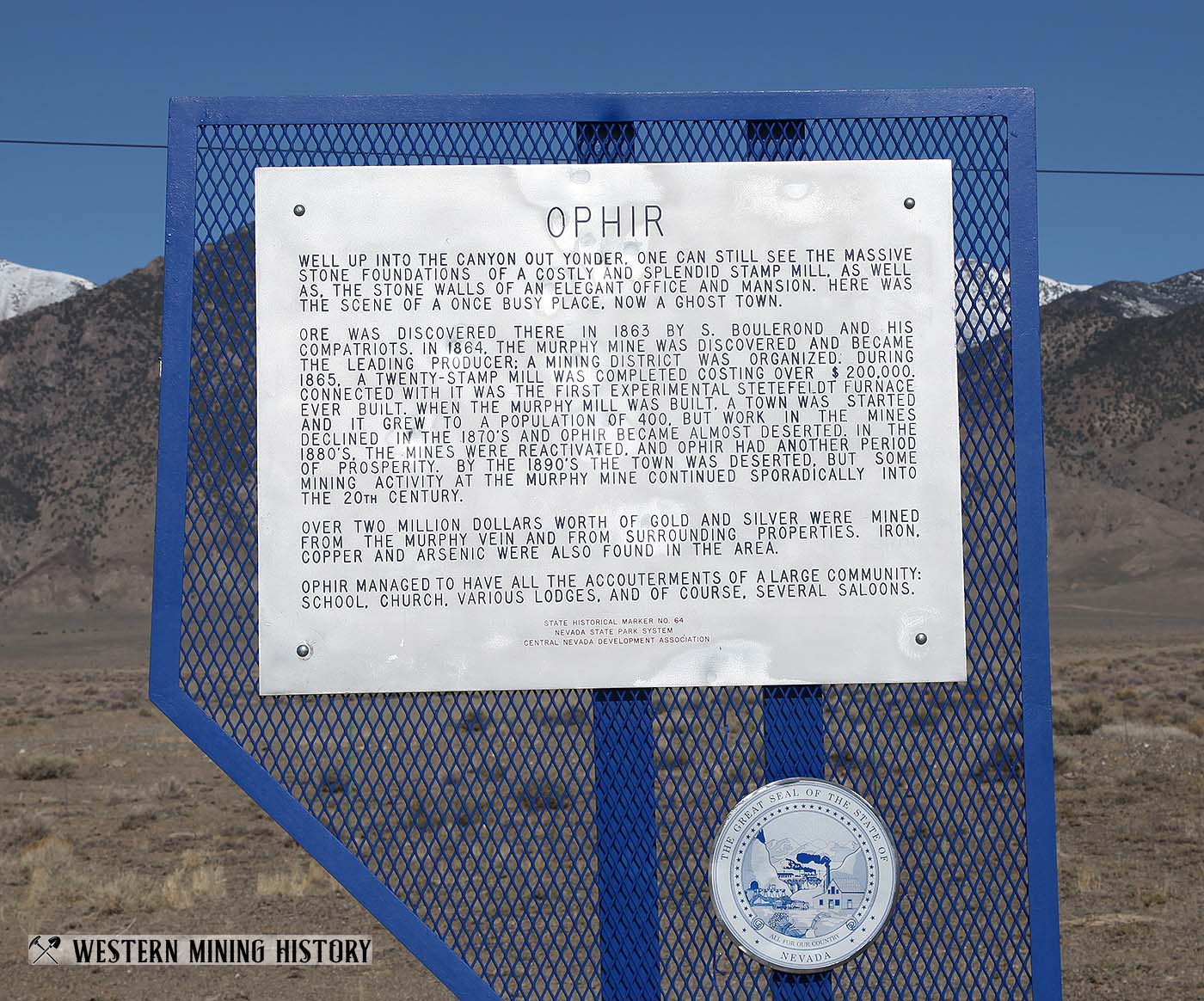 Ophir, Nevada historical marker
