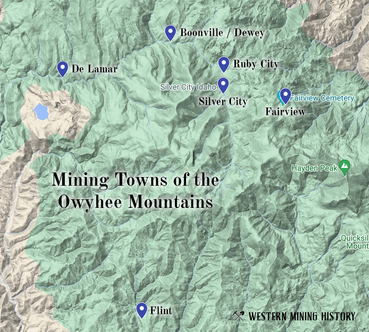 Map of Owyhee Mountain Mining Towns