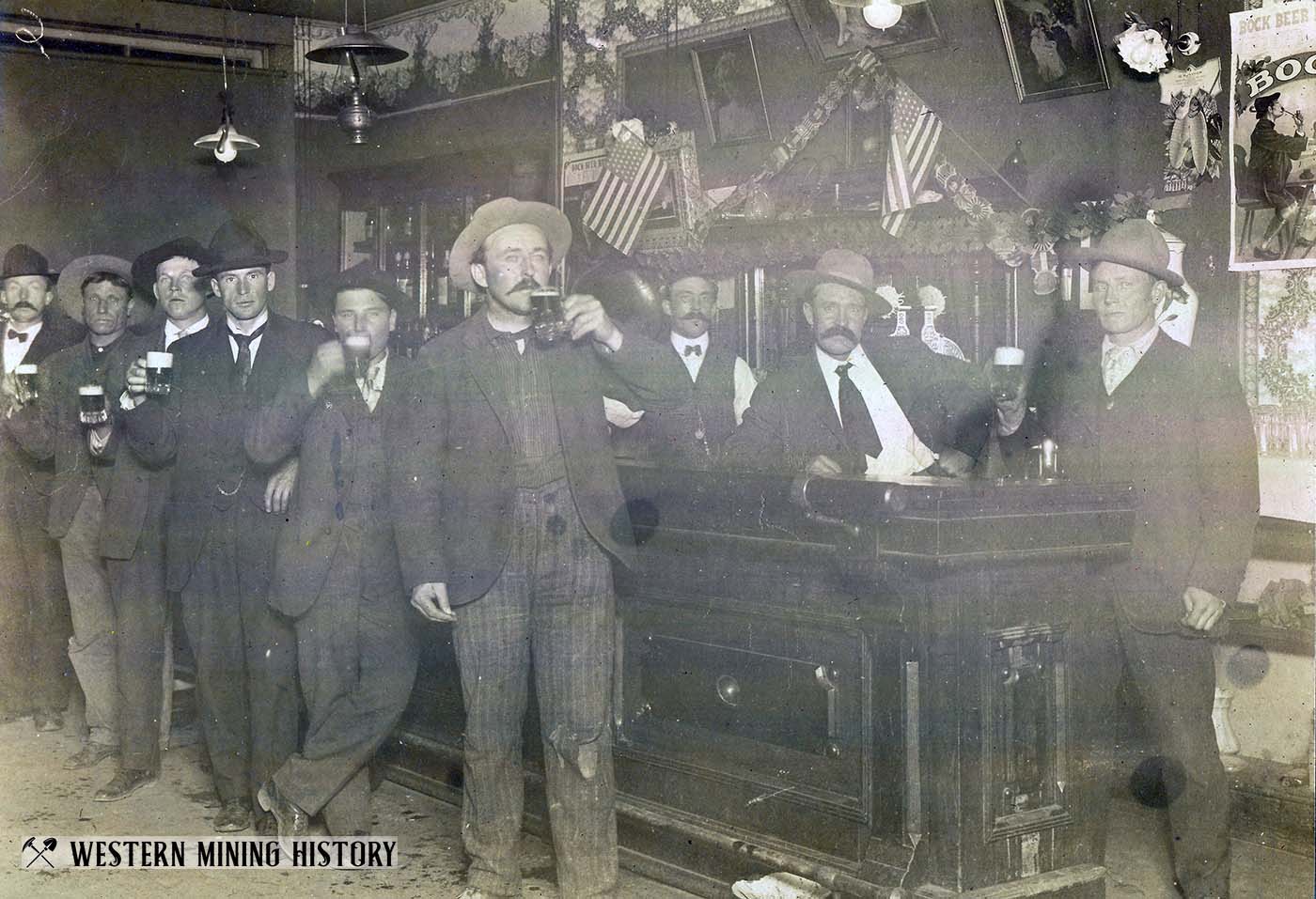 Men drinking in a Placerville, Idaho bar ca. 1910