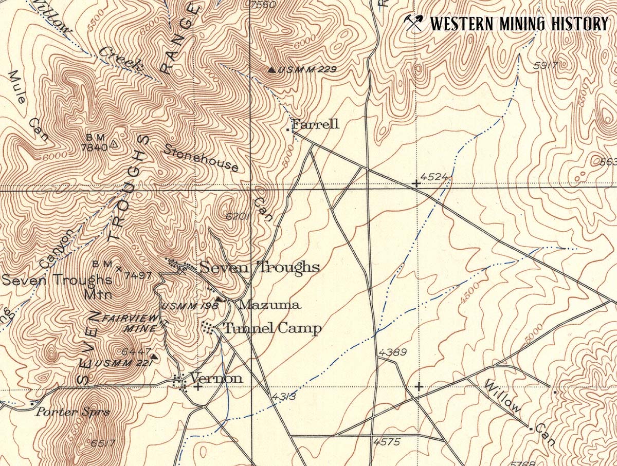 Location of Farrell in the Seven Troughs District