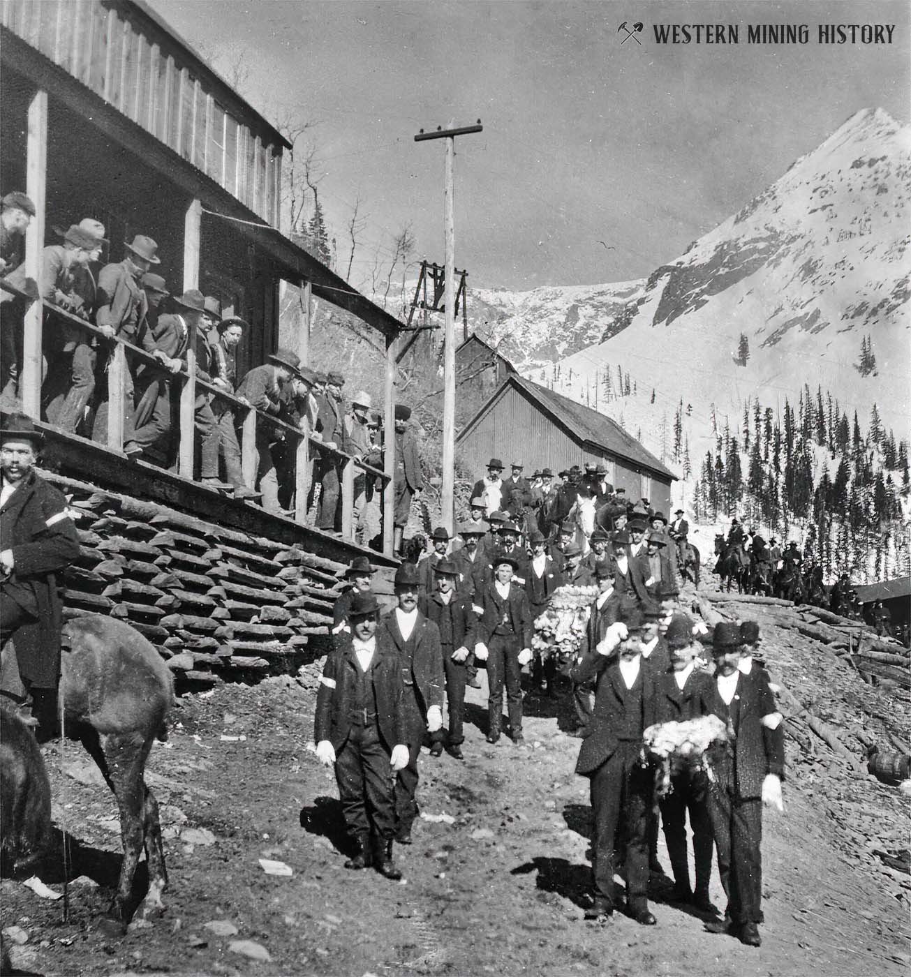 Funeral procession for Superintendent Charles M. Baker at the Smuggler Mine 1902