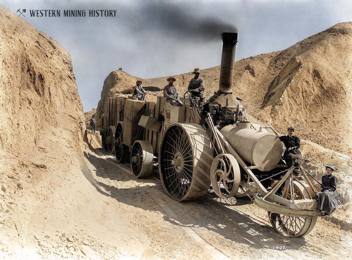 Traction engine hauling borax - Mojave Desert ca. 1900 (colorized)
