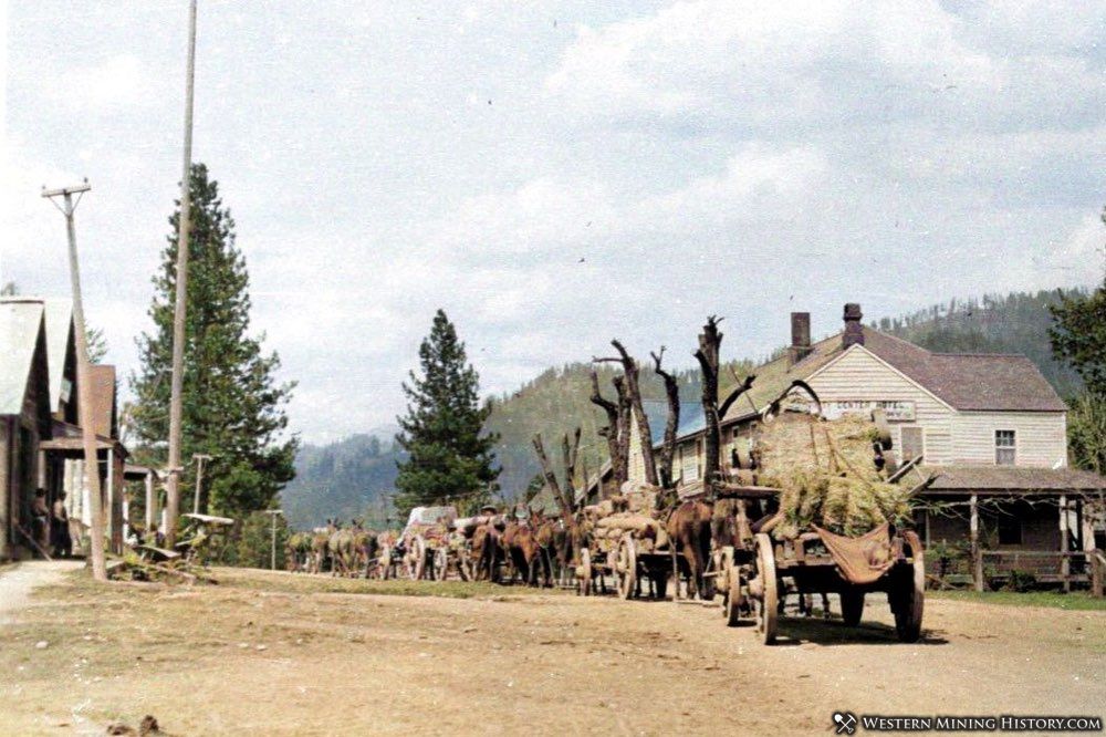 Wagons in front of Trinity Center Hotel ca. 1915