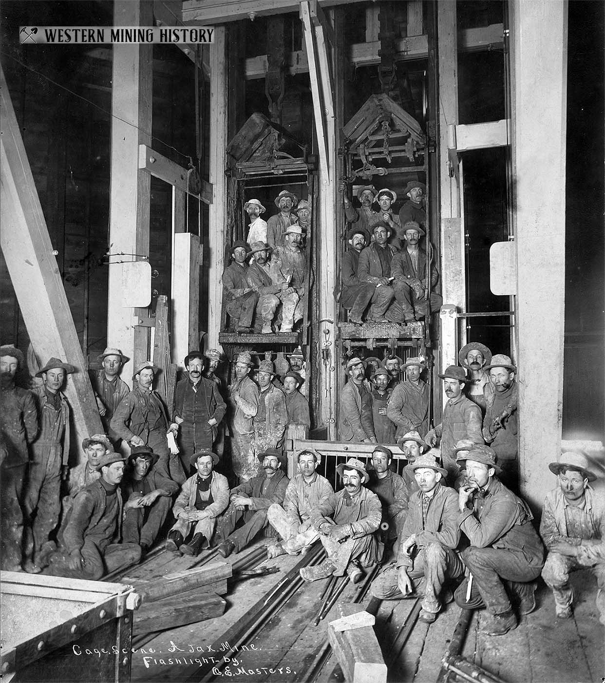 Miners pose at the shaft of the Ajax Mine - Victor, Colorado