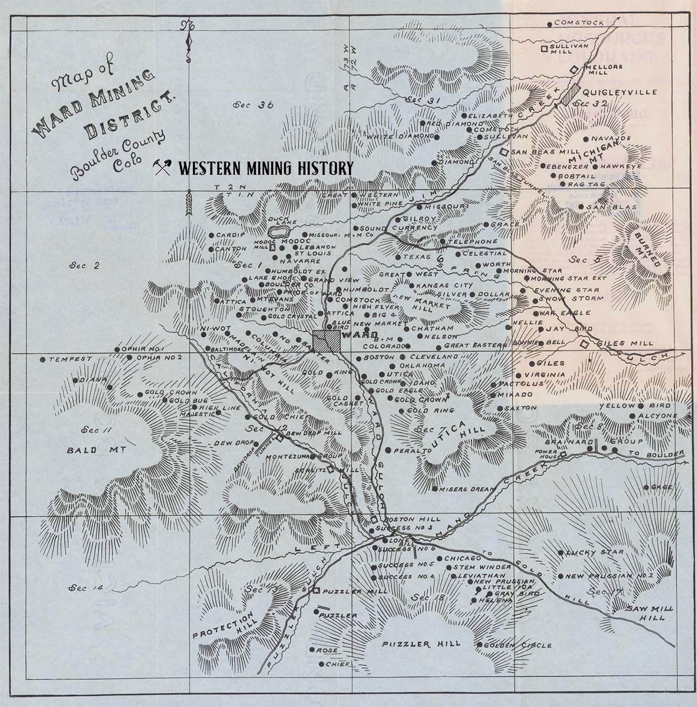 Map of the Ward Mining District 1890s