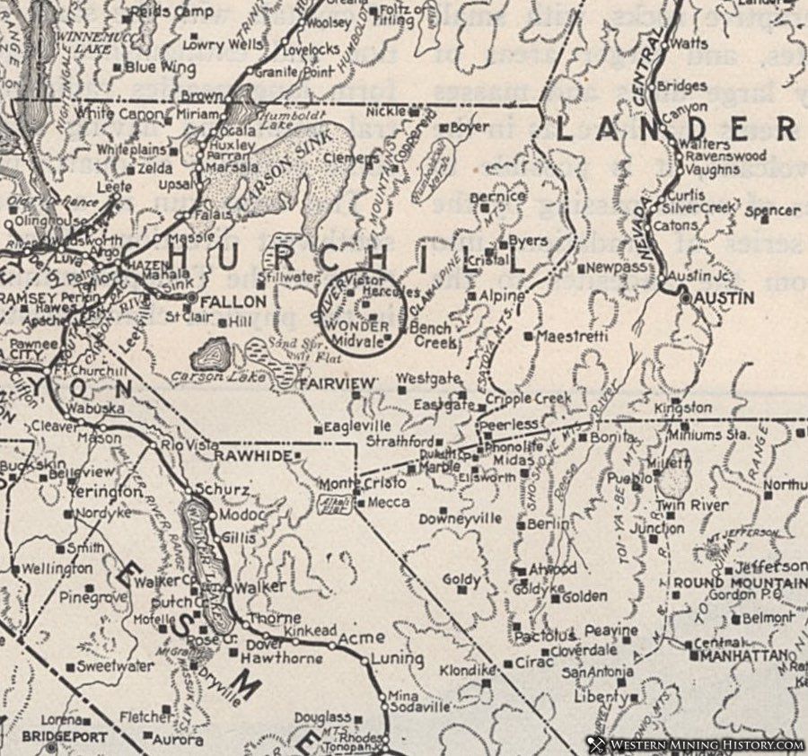 1909 Map of Nevada illustrates location of Wonder